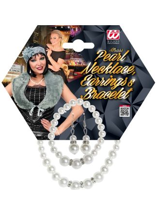 Parel set (oorbellen, armband, ketting)