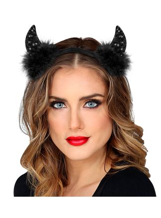 Zwarte pailletten duivel oren