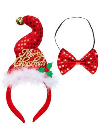 Mini kerstmanmuts diadeem met strik