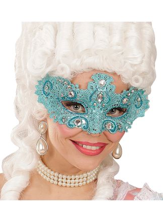 Kanten oogmasker Turquase met steentjes