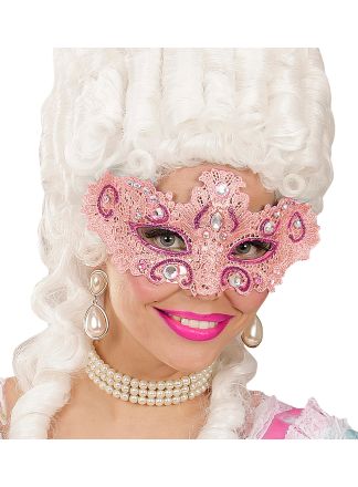 Kanten oogmasker roze met steentjes