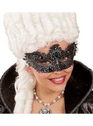 Kanten oogmasker zwart met steentjes