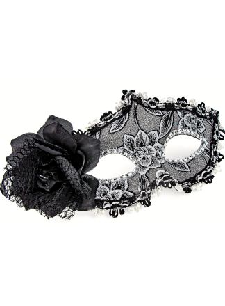 Zwarte flower oogmasker met zwarte roos