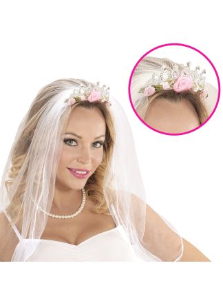 Mini Tiara met sluier en roosjes