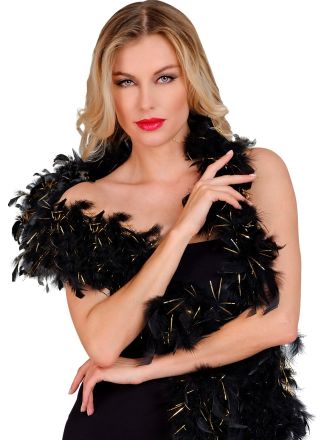 Luxe Zwarte Boa 180cm met goud 80gram