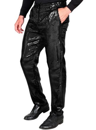 Party Fashion heren broek zwart pailletten