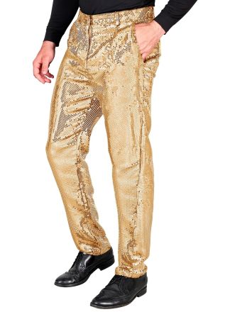 Party Fashion heren broek goud pailletten