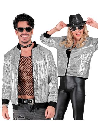 Party unisex Bomberjack silver pailletten