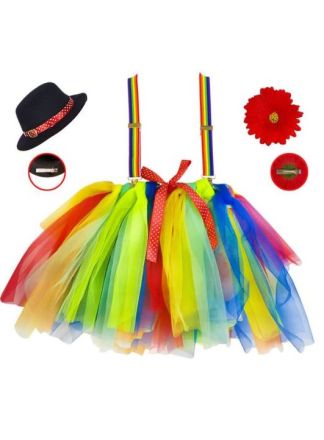 Clown set (tutu,bretels,hoed) 3-4jr