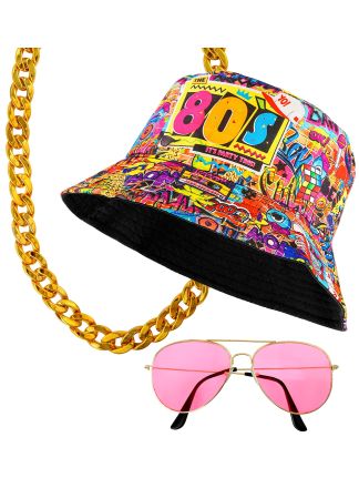 80's bucket hat met bril en ketting