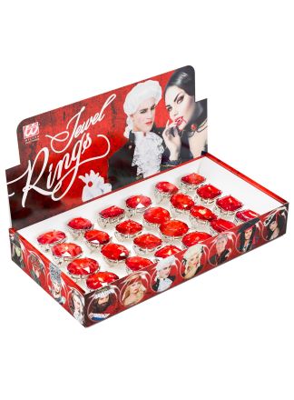 Zilveren ring met rode steen (verstelbaar) per stuk