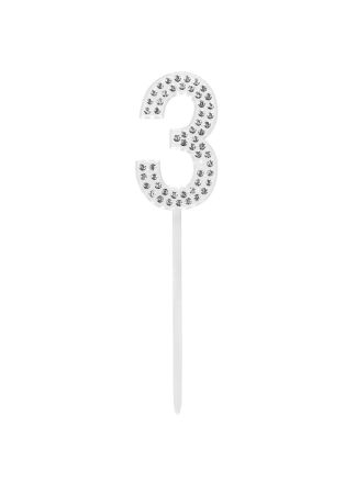 Diamanten taarttopper nummer 3 (2.5 x 10.5 cm)