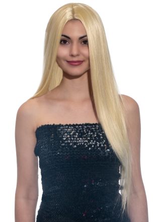 Lange pruik permanent blond