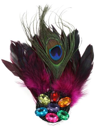 Broche met stenen en roze veren