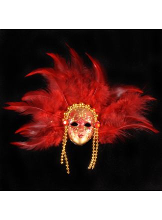 Venetiaans masker mini feathers rood (10x10cm.)