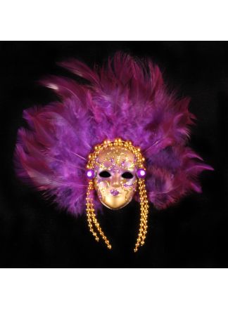 Venetiaans masker mini feathers paars (10x10cm.)