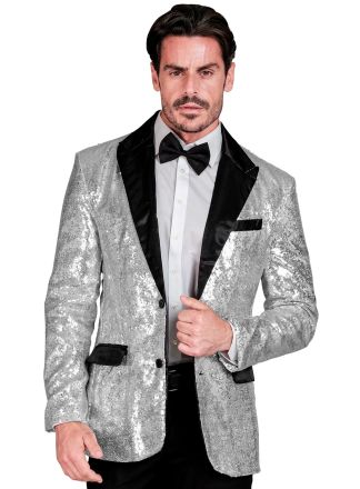 Fashion heren colbert zilver met zwart satijn