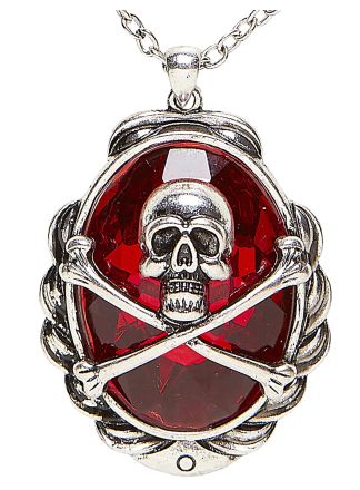 Doodskop ketting met rode steen