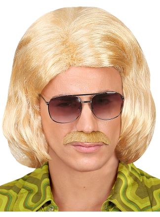 Blonde 70's dandy pruik met snor