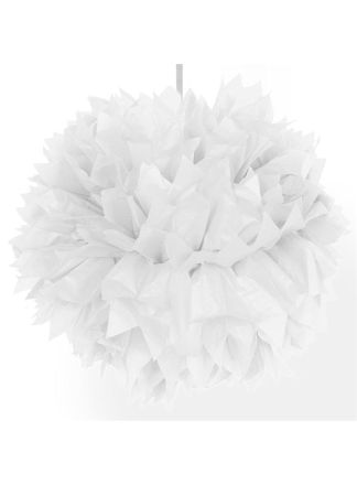 Pompon papier decoratie wit 30 cm.