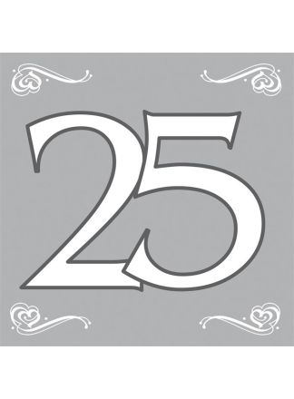 25 jaar servetten zilver 33x33cm. 20stuks