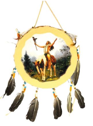 Indianen trommel met veren 25cm.