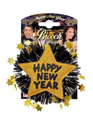 Broche happy new year goud
