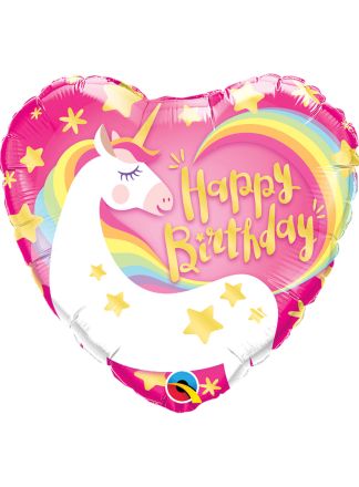 Roze Hartvormige Eenhoorn Ballon 46cm (excl helium)
