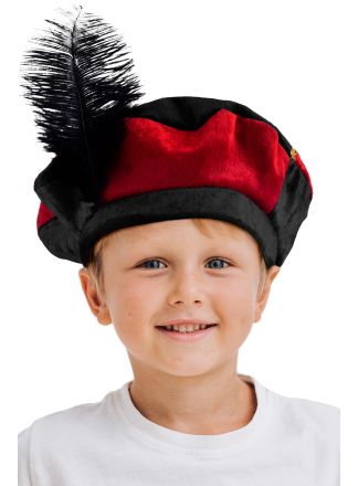 Deluxe Pieten muts rood zwart (klein model)