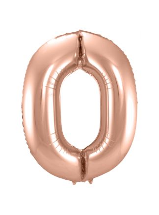 Folieballon cijfer 0 Rose goud 86cm. (excl helium)