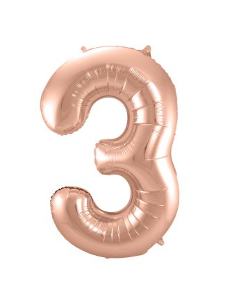 Folieballon cijfer 3 Rose goud 86cm. (excl helium)