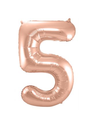 Folieballon cijfer 5 Rose goud 86cm. (excl helium)