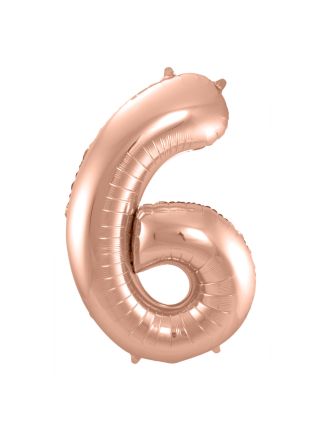 Folieballon cijfer 6 Rose goud 86cm. (excl helium)