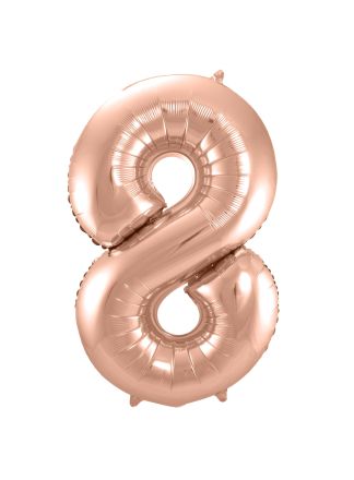Folieballon cijfer 8 Rose goud 86cm. (excl helium)