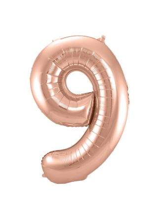 Folieballon cijfer 9 Rose goud 86cm. (excl helium)