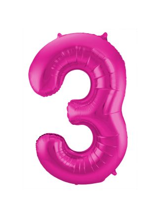 Folieballon cijfer 3 magenta  86cm (excl Helium)