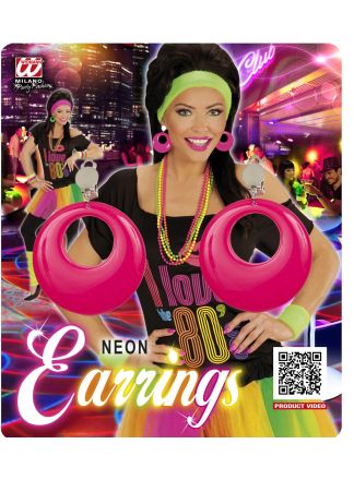 Jaren 80 oorbellen neon pink