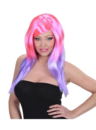 Dames pruik bicolor pink/paars