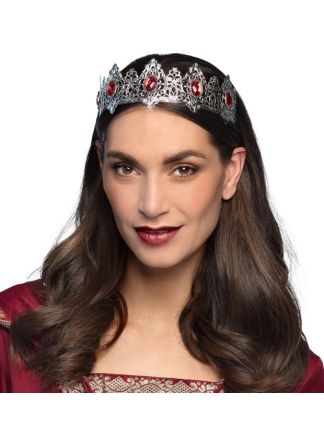 Tiara Royal princess zilver en rode stenen