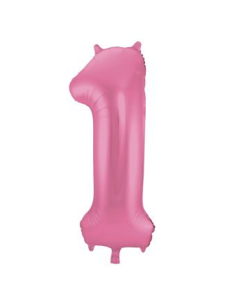 Folieballon cijfer 1 mat roze 86cm (excl Helium)