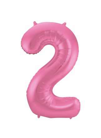Folieballon cijfer 2 mat roze 86cm (excl Helium)