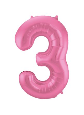 Folieballon cijfer 3 mat roze 86cm (excl Helium)