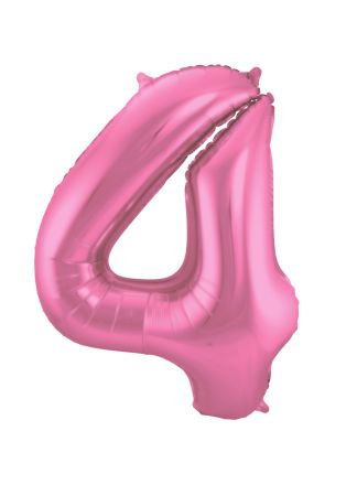 Folieballon cijfer 4 mat roze 86cm (excl Helium)
