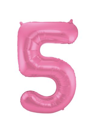 Folieballon cijfer 5 mat roze 86cm (excl Helium)