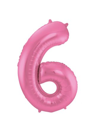Folieballon cijfer 6 mat roze 86cm (excl Helium)
