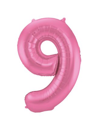Folieballon cijfer 9 mat roze 86cm (excl Helium)