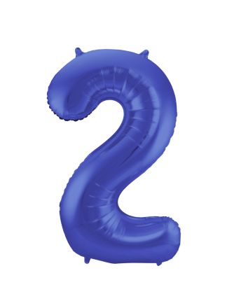 Folieballon cijfer 2 metalic blauw  86cm (excl Helium)