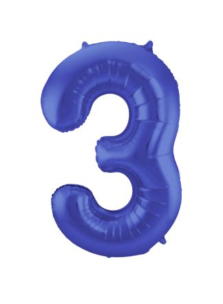 Folieballon cijfer 3 metalic blauw  86cm (excl Helium)