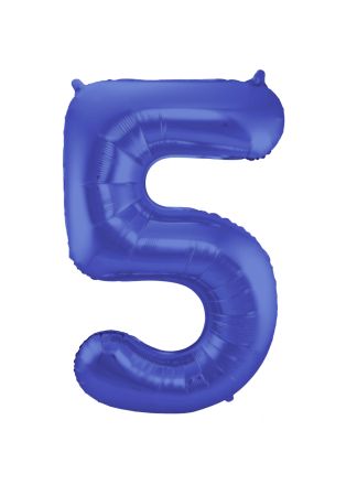 Folieballon cijfer 5 metalic blauw  86cm (excl Helium)
