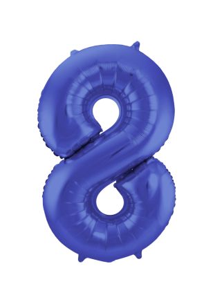 Folieballon cijfer 8 metalic blauw  86cm (excl Helium)